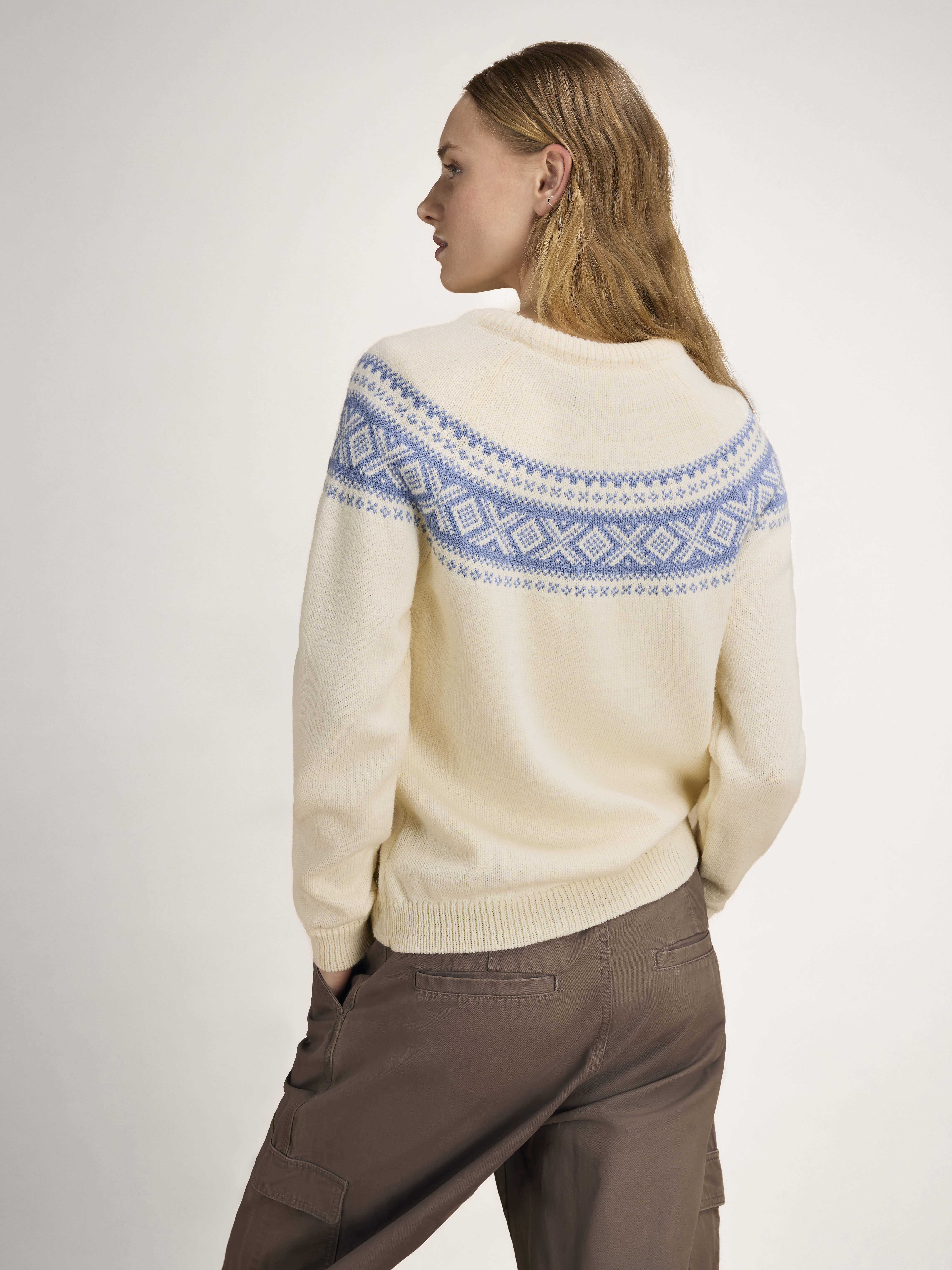 Vågsøy women’s wool sweater  Offwhite Blueshadow