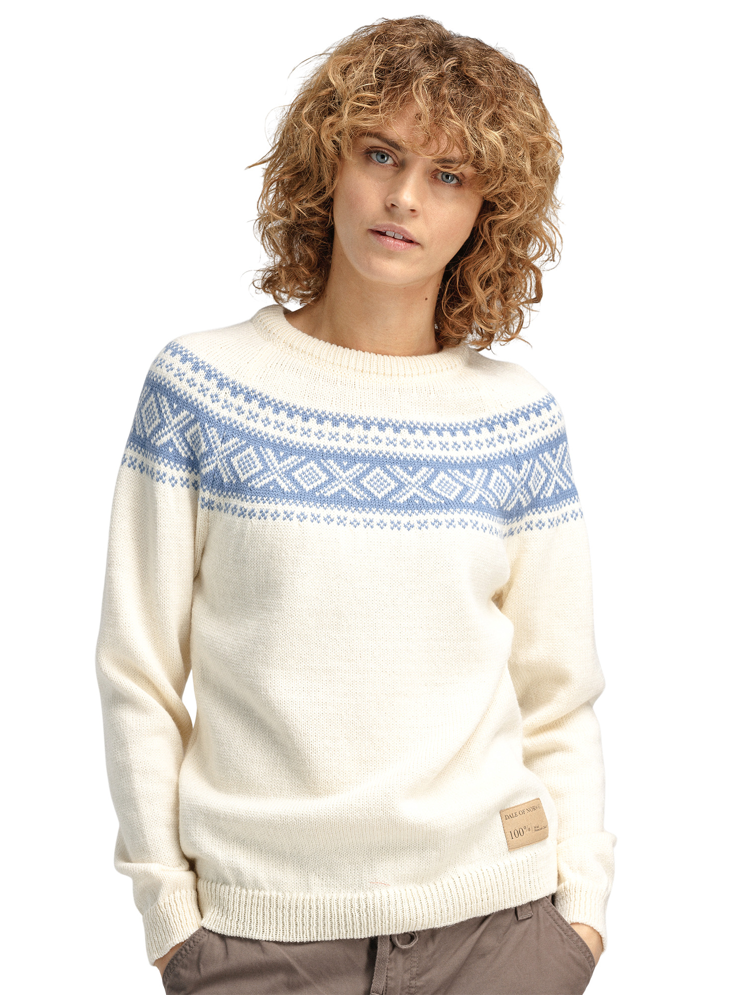Vågsøy women’s wool sweater  Offwhite Blueshadow