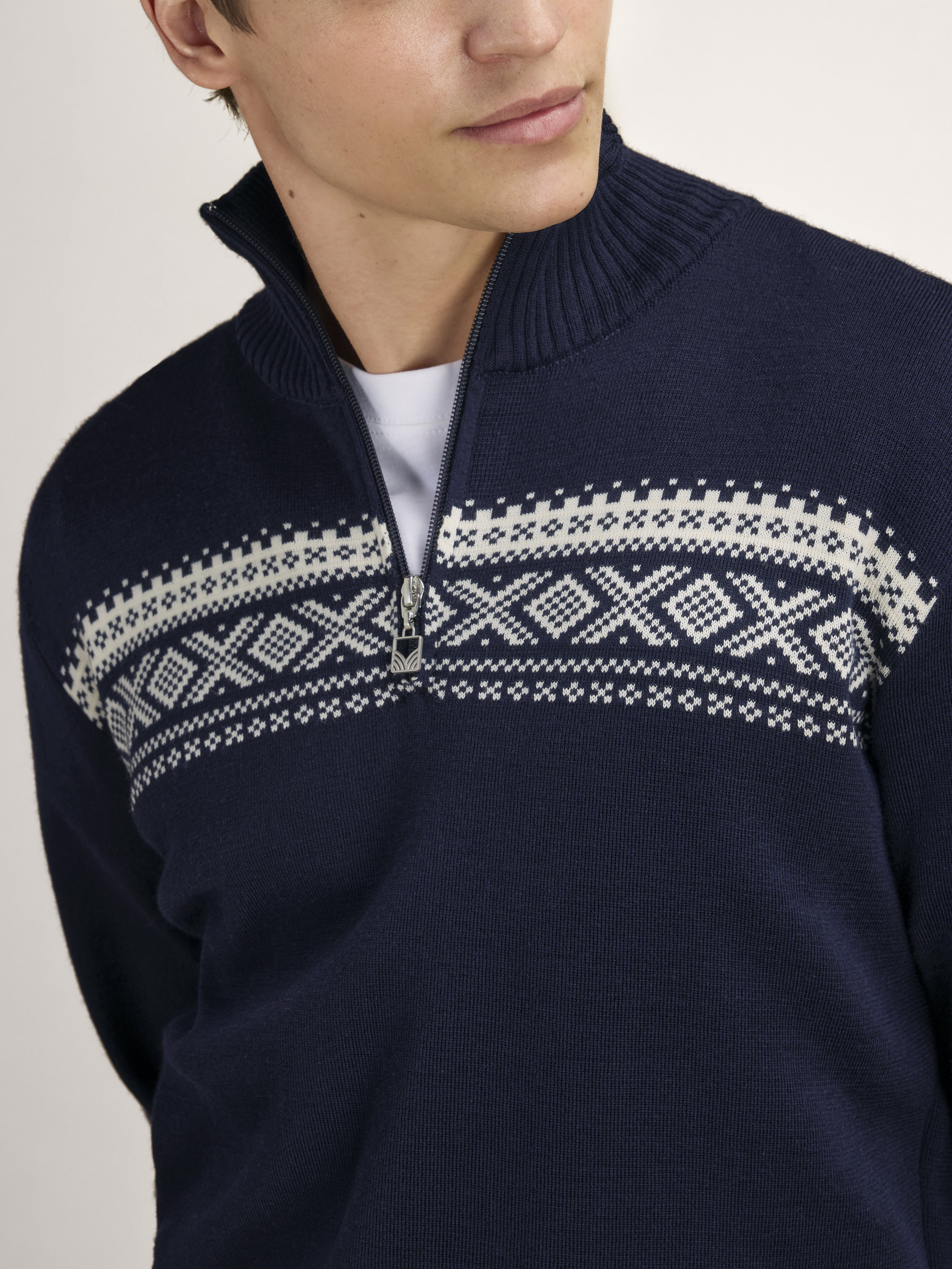 Dalestølen men’s merino wool sweater Navy Offwhite