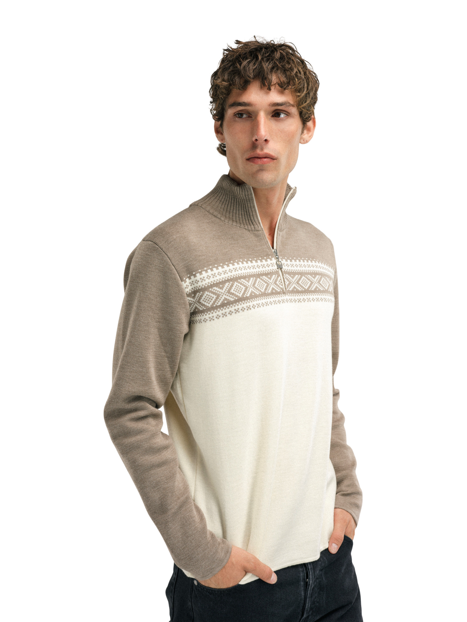 Dalestølen men’s merino wool sweater Mountainstone Offwhite