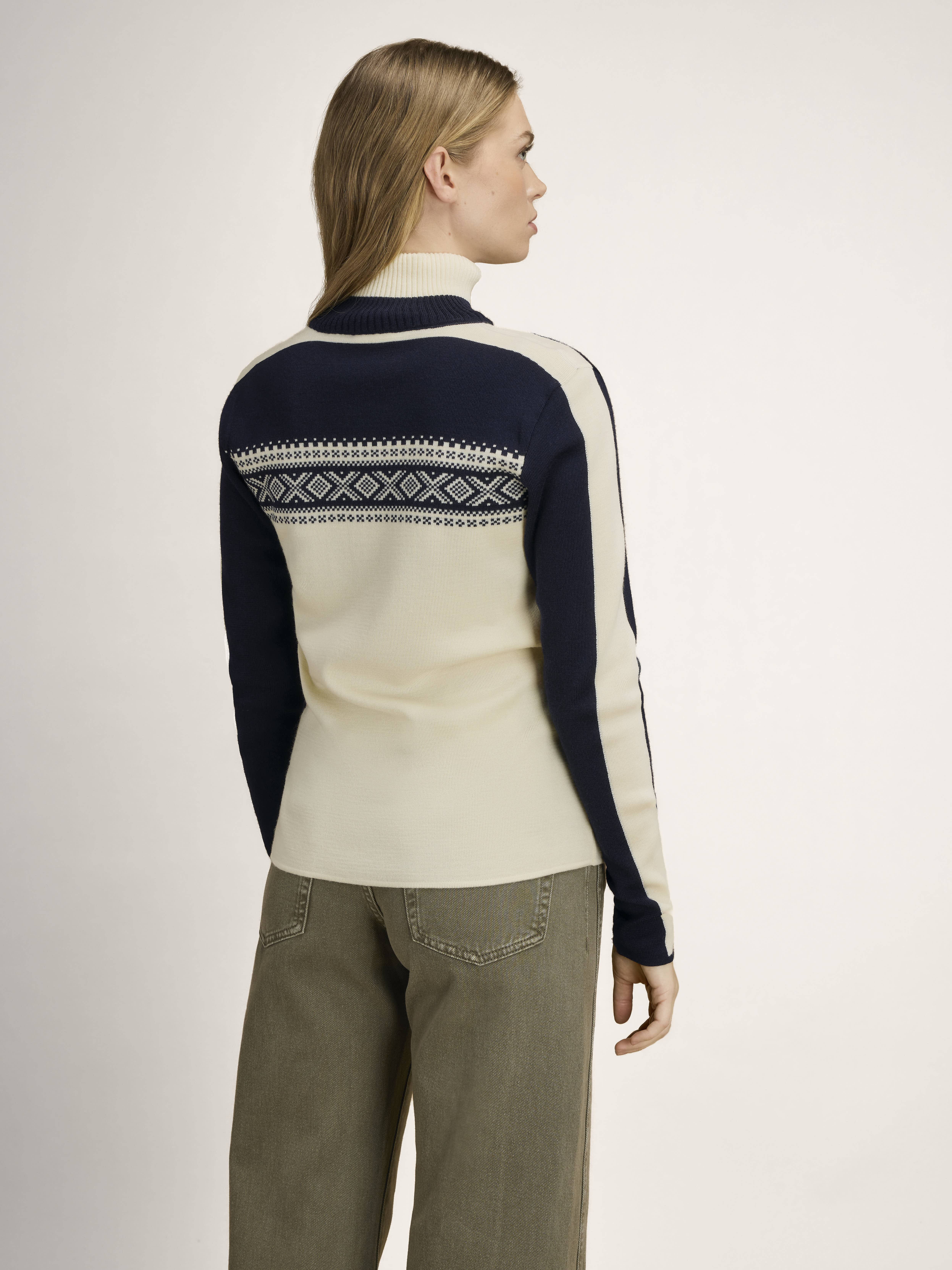 Dystingen women’s merino wool sweater Offwhite  Navy Offwhite