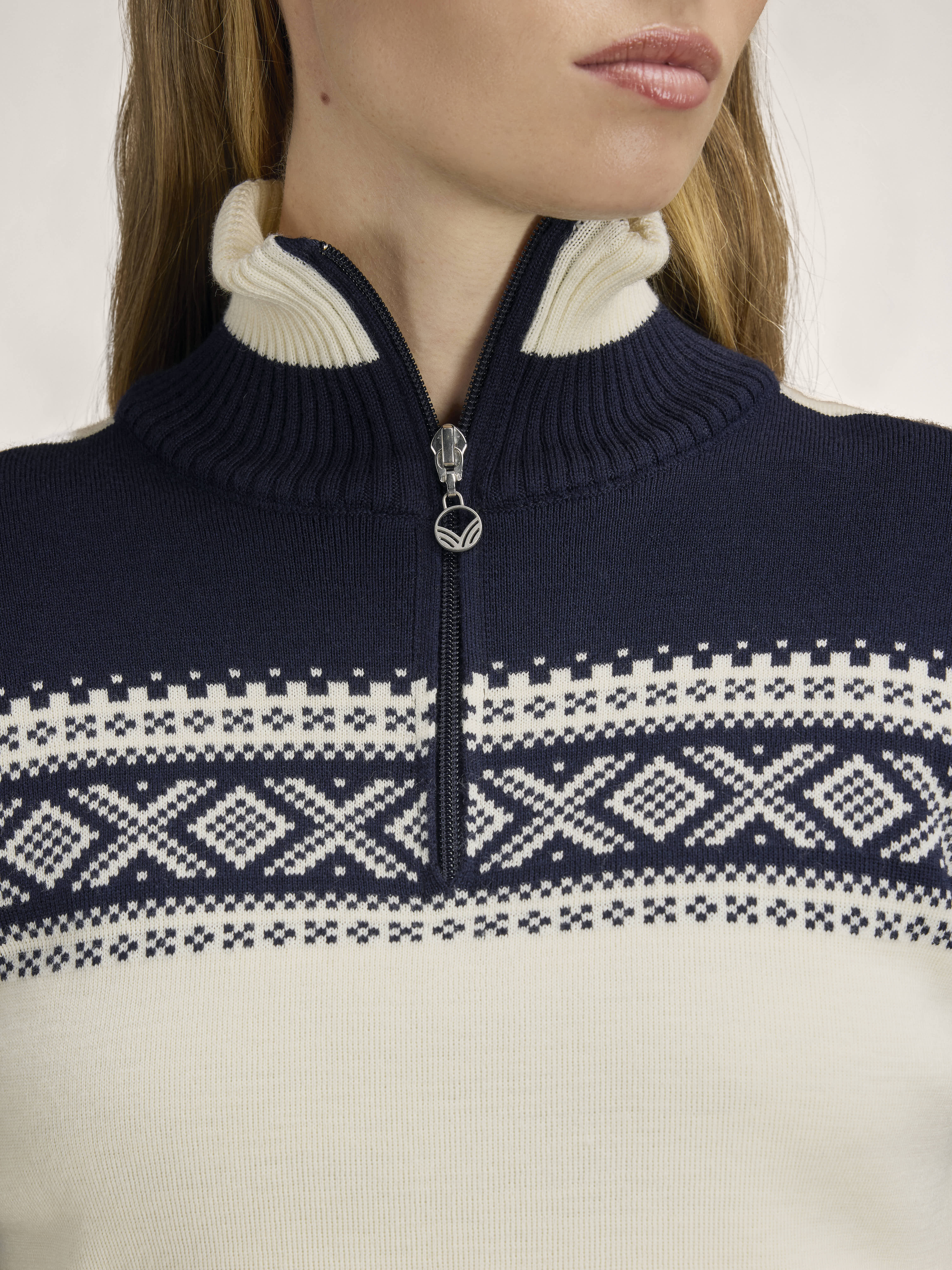 Dystingen women’s merino wool sweater Offwhite  Navy Offwhite