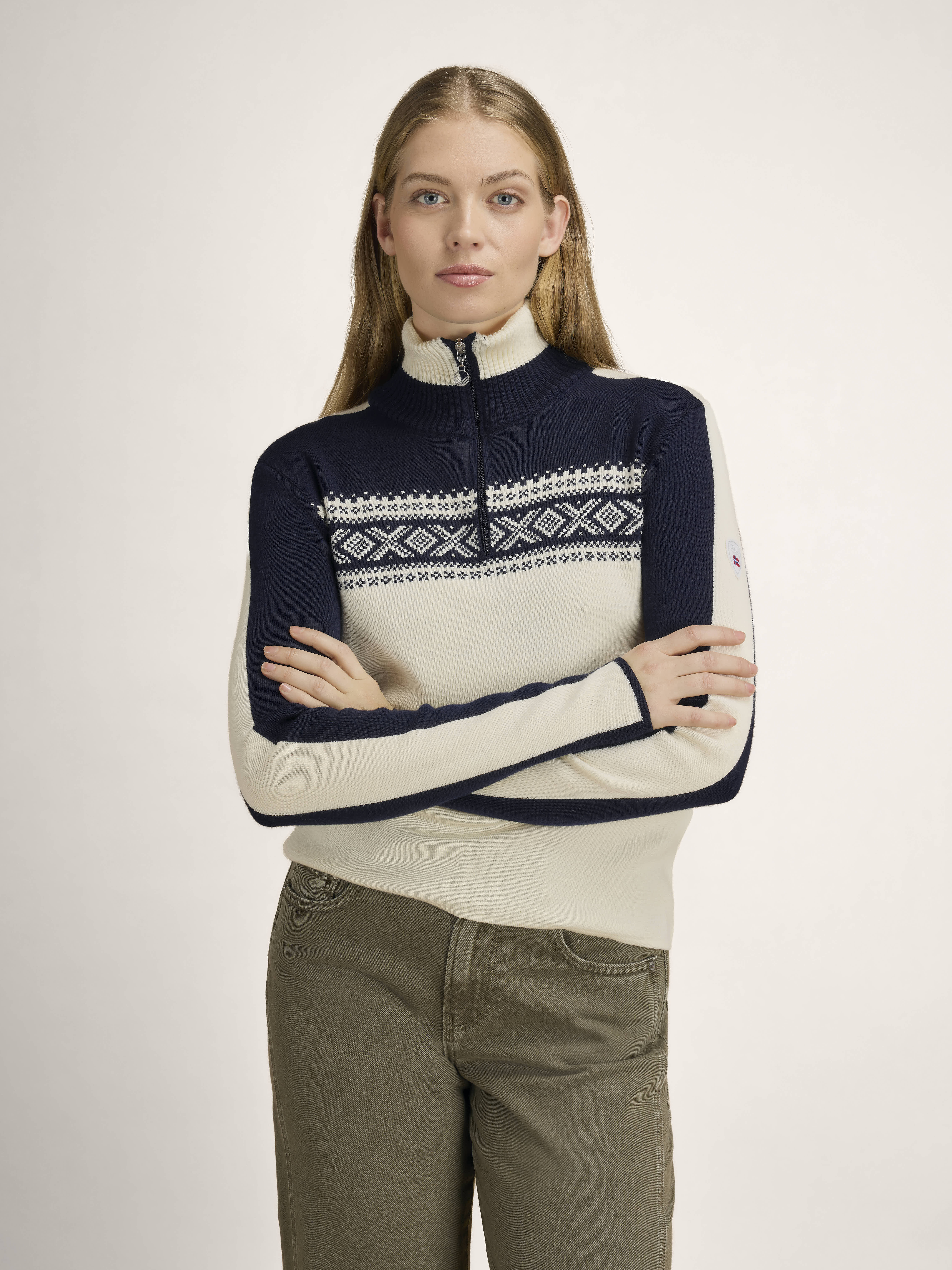 Dystingen women’s merino wool sweater Offwhite  Navy Offwhite