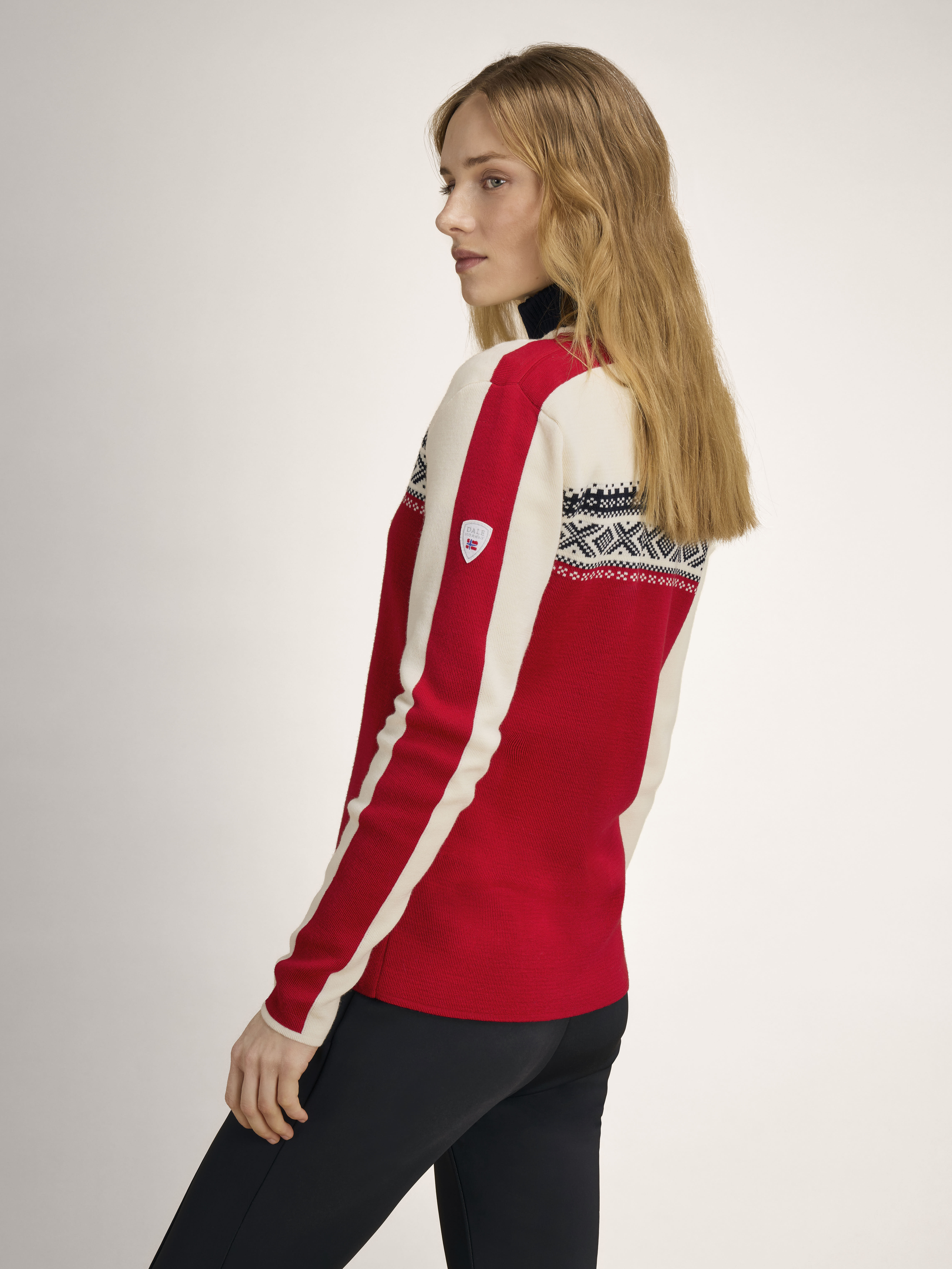 Dystingen women’s merino wool sweater Raspberry Offwhite Navy