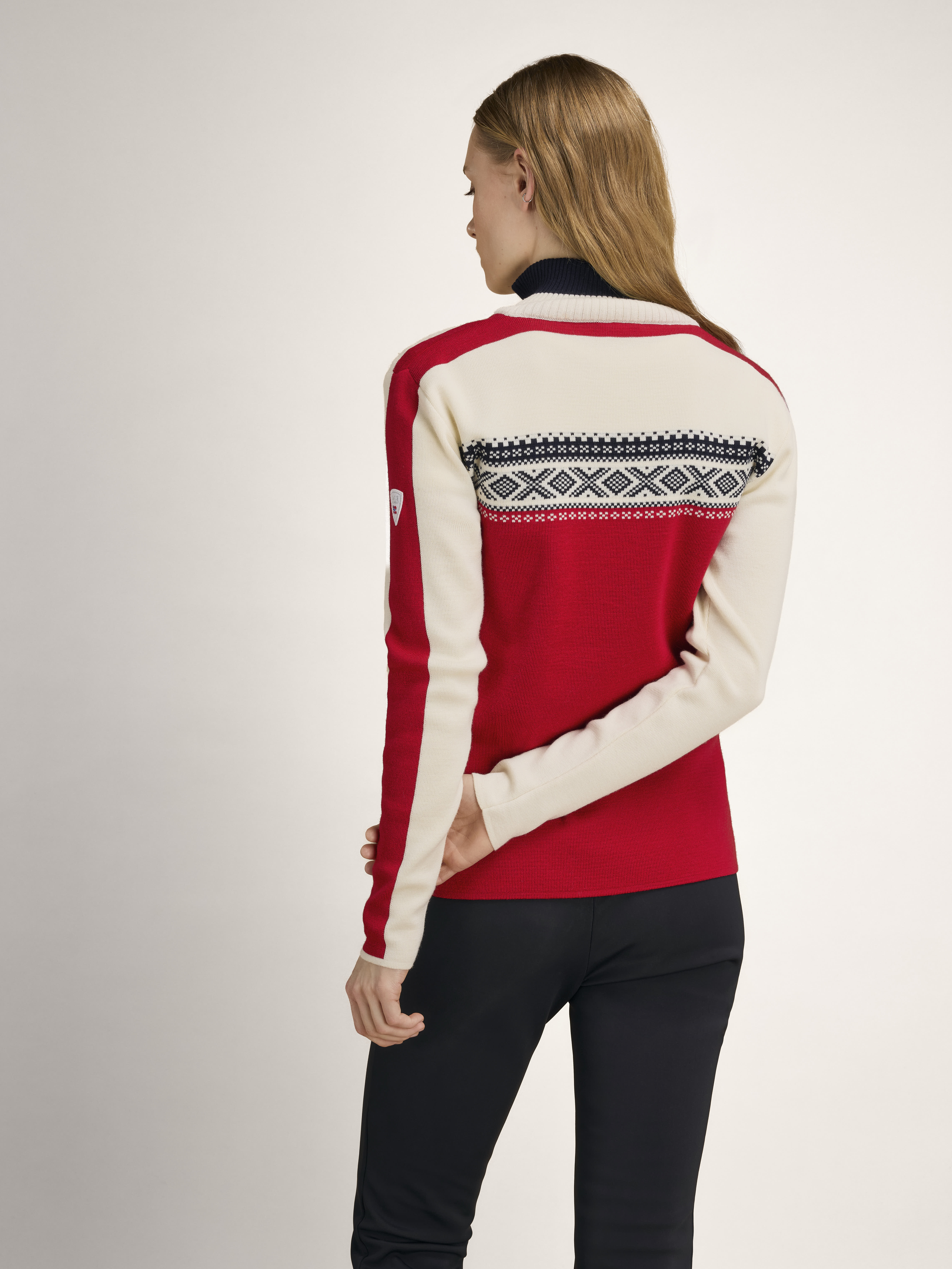 Dystingen women’s merino wool sweater Raspberry Offwhite Navy