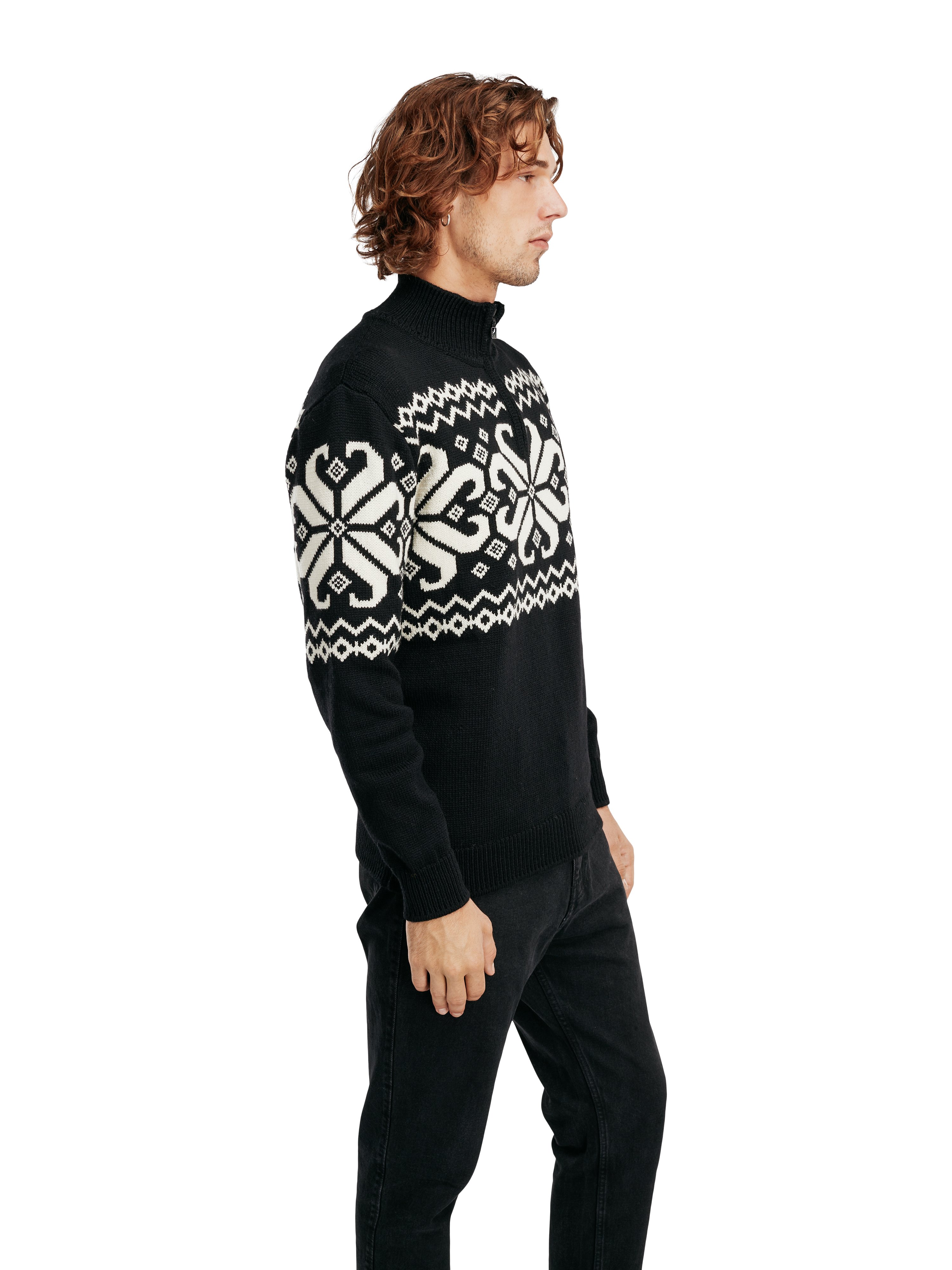 Falkeberg men's sweater - Merino Wool Black Offwhite