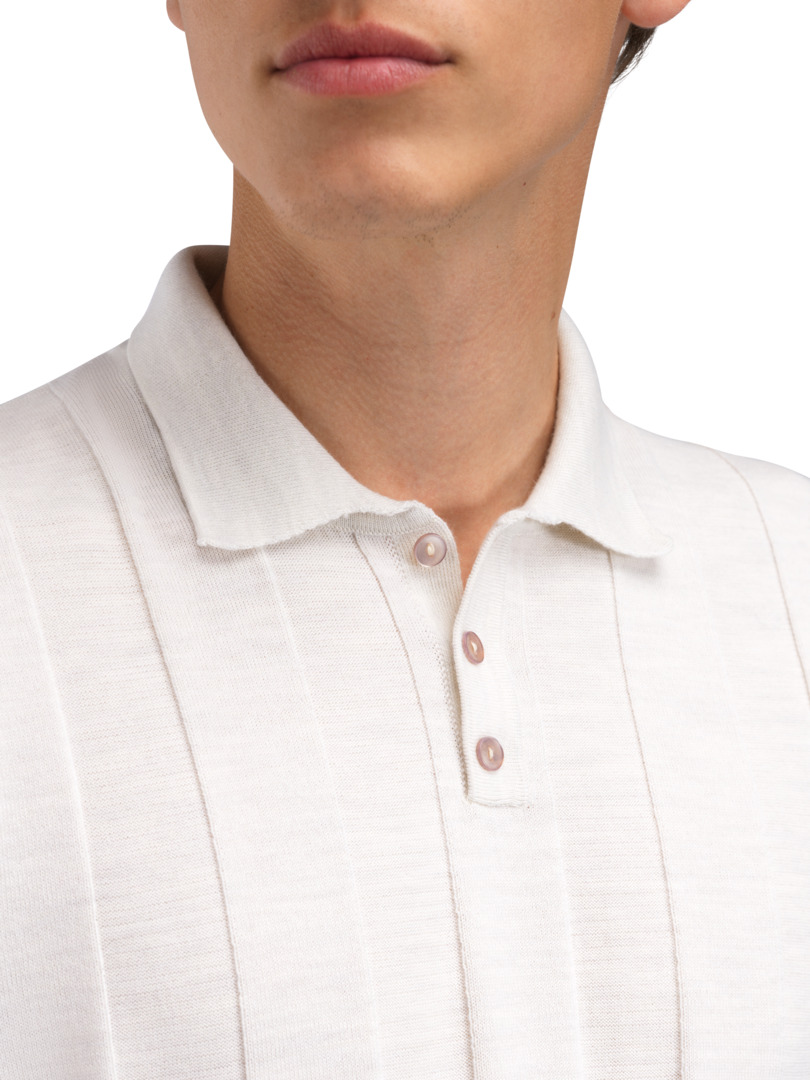 Nanes Polo Shirt - Merino wool Offwhite Navy