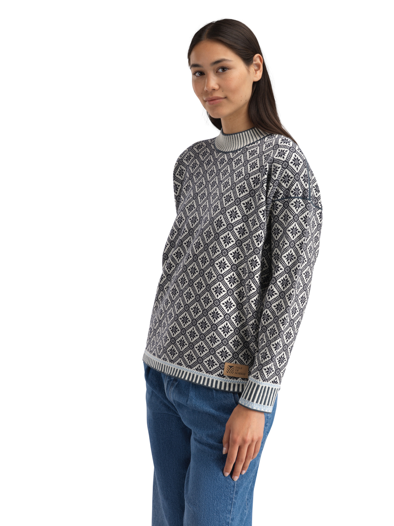 Langøy Women's Sweater - Merino Wool Marine Offwhite