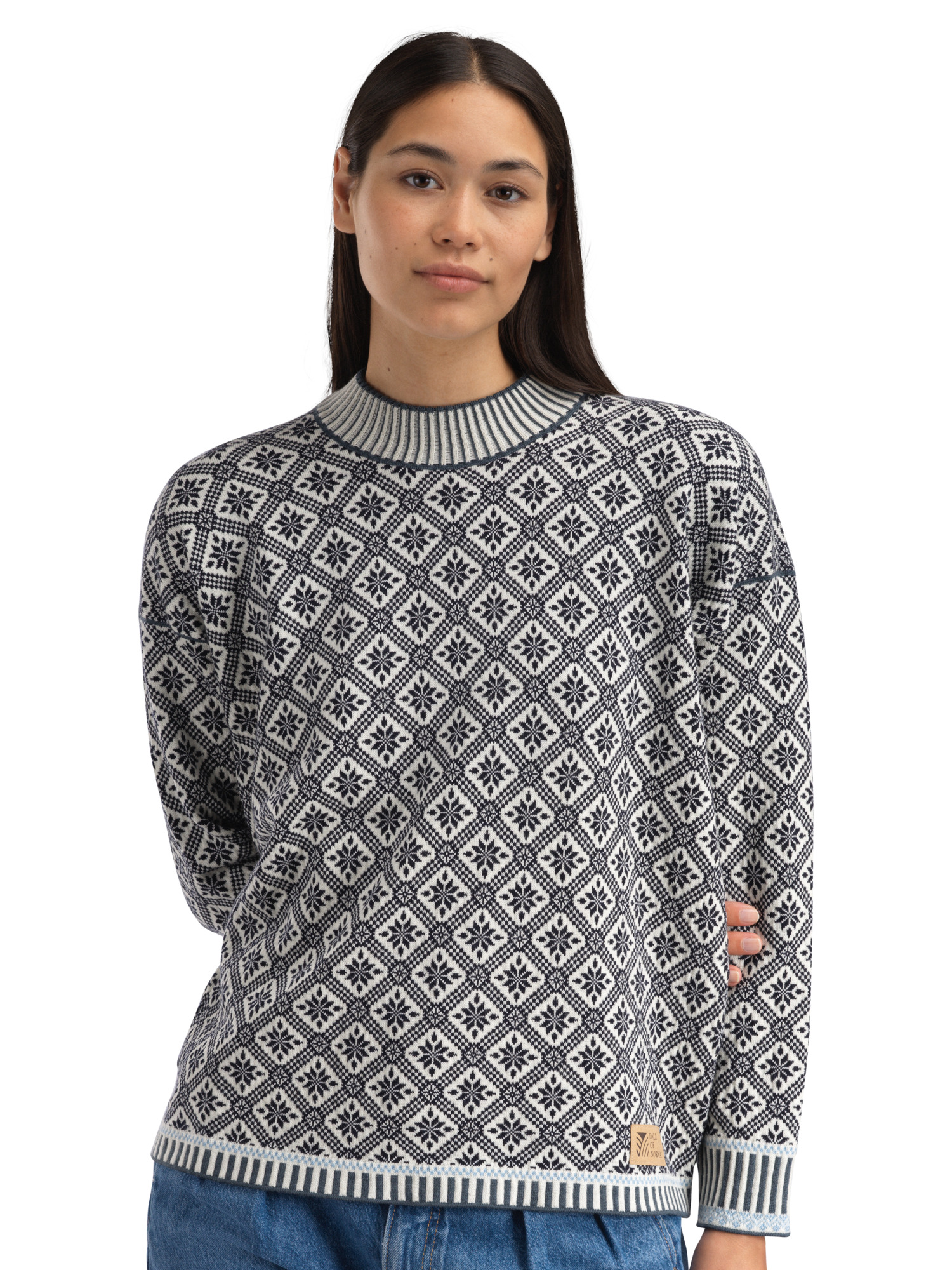 Langøy Women's Sweater - Merino Wool Marine Offwhite