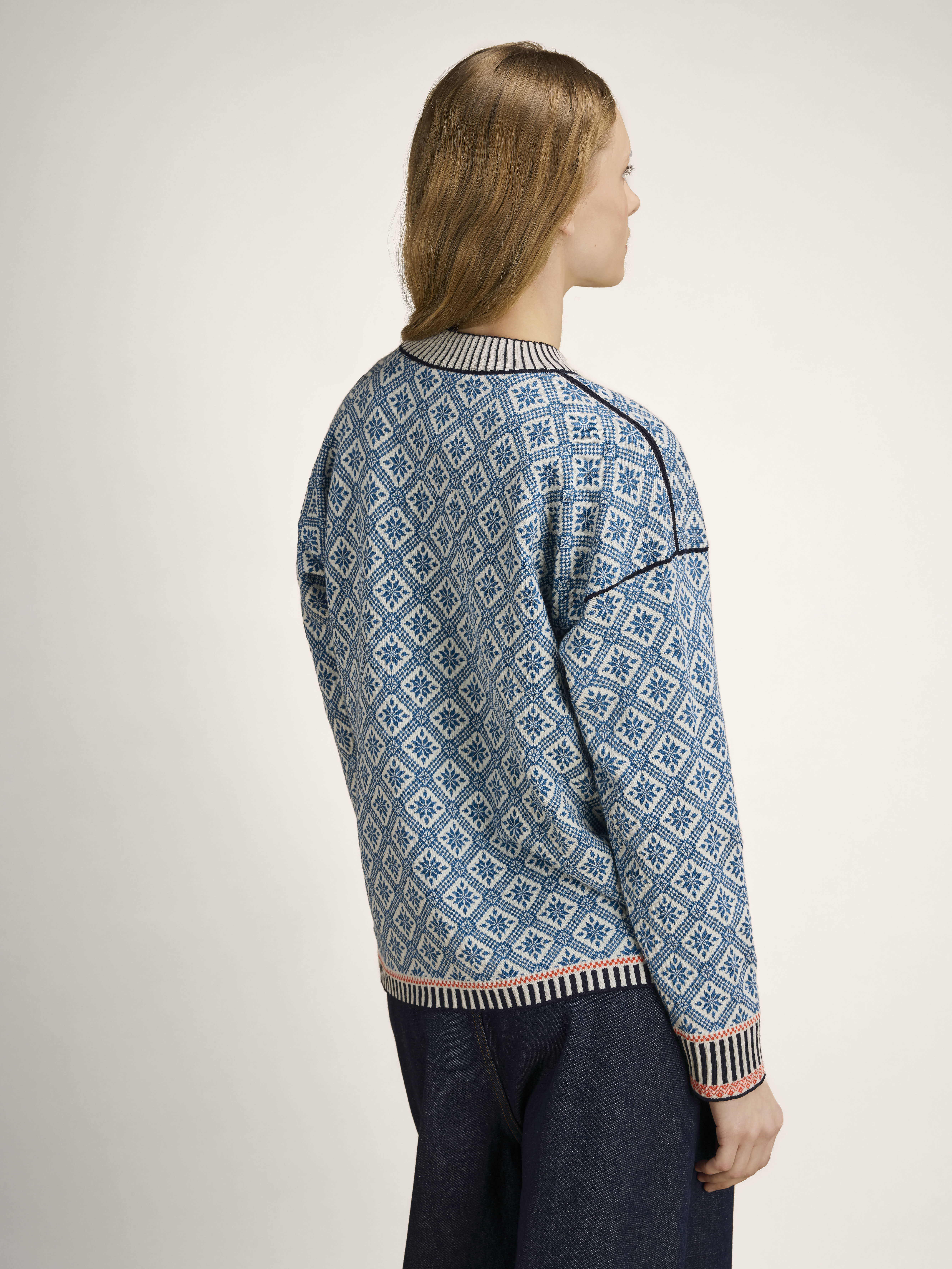 Langøy Women's Sweater - Merino Wool Arctic Blue Offwhite
