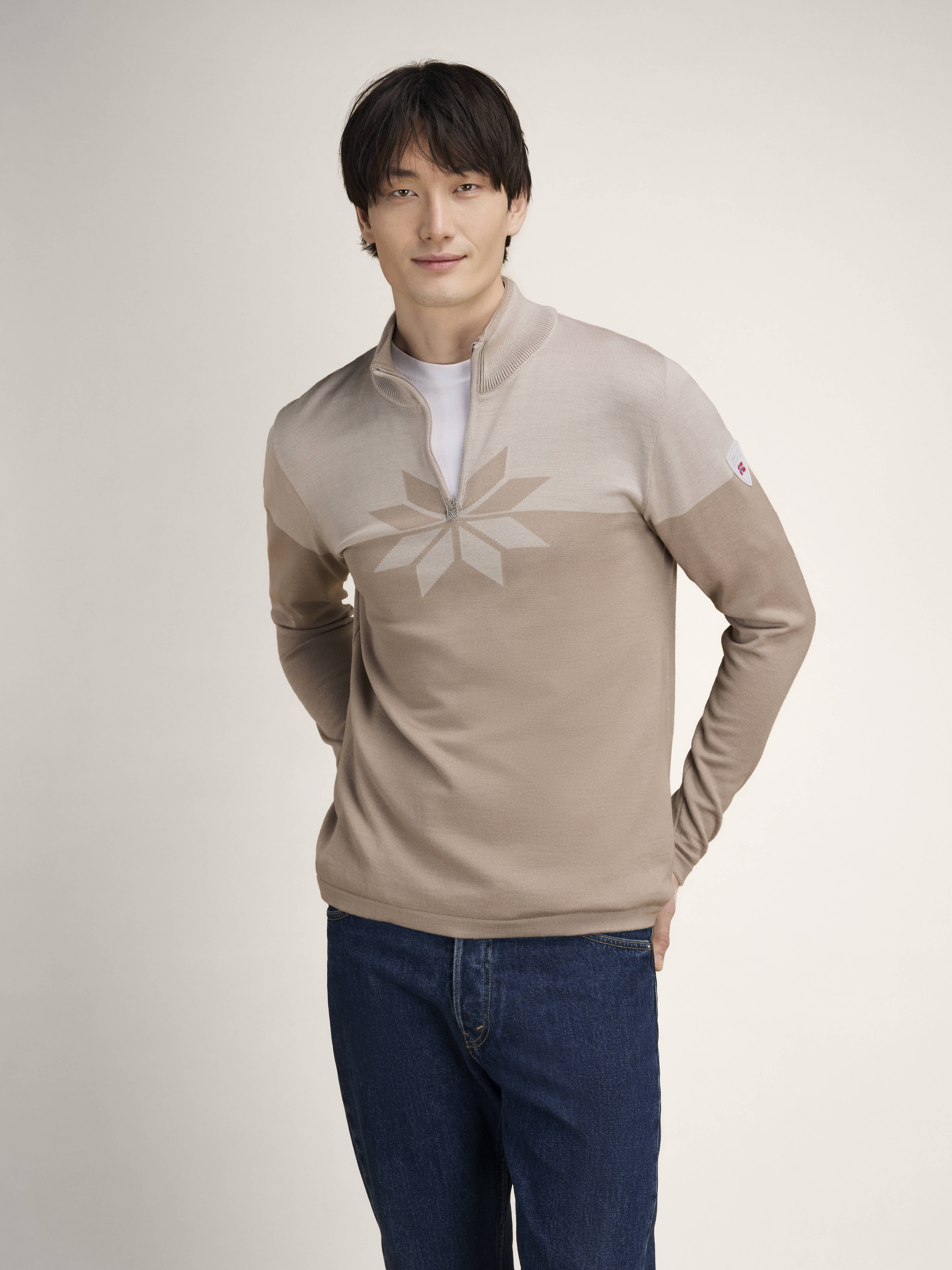 Breidablikk Men's Sweater - Merino Wool Brown Beige