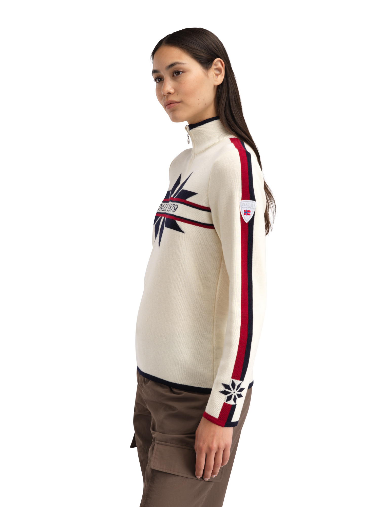Nåle Women's Sweater - Merino Wool Offwhite Navy Red Rose