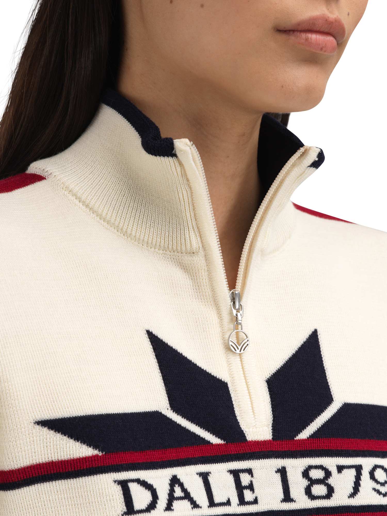 Nåle Women's Sweater - Merino Wool Offwhite Navy Red Rose