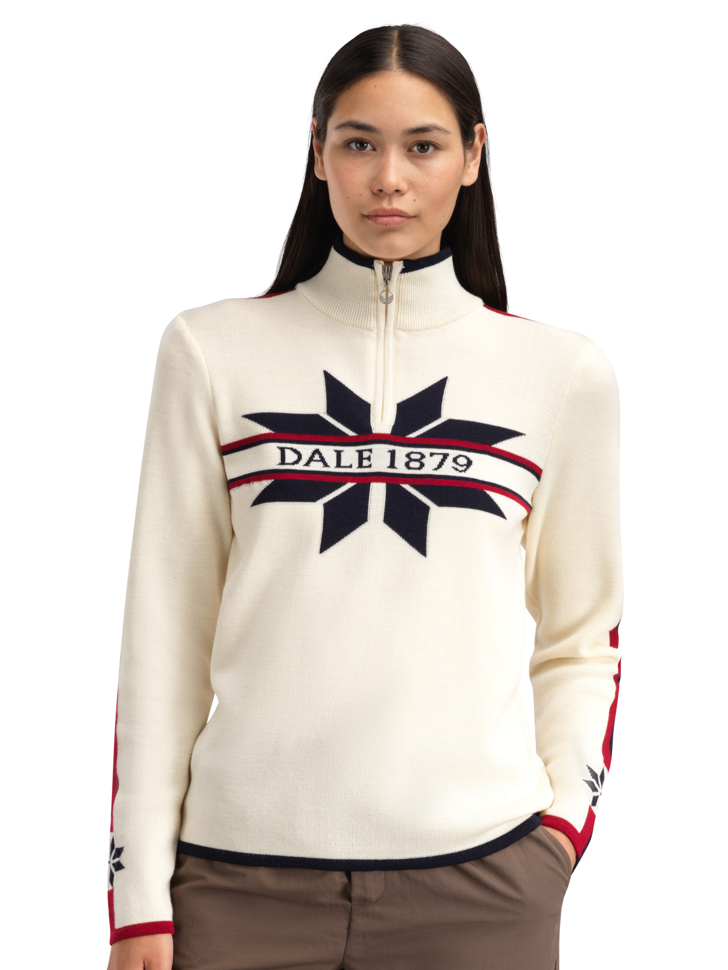 Nåle Women's Sweater - Merino Wool Offwhite Navy Red Rose