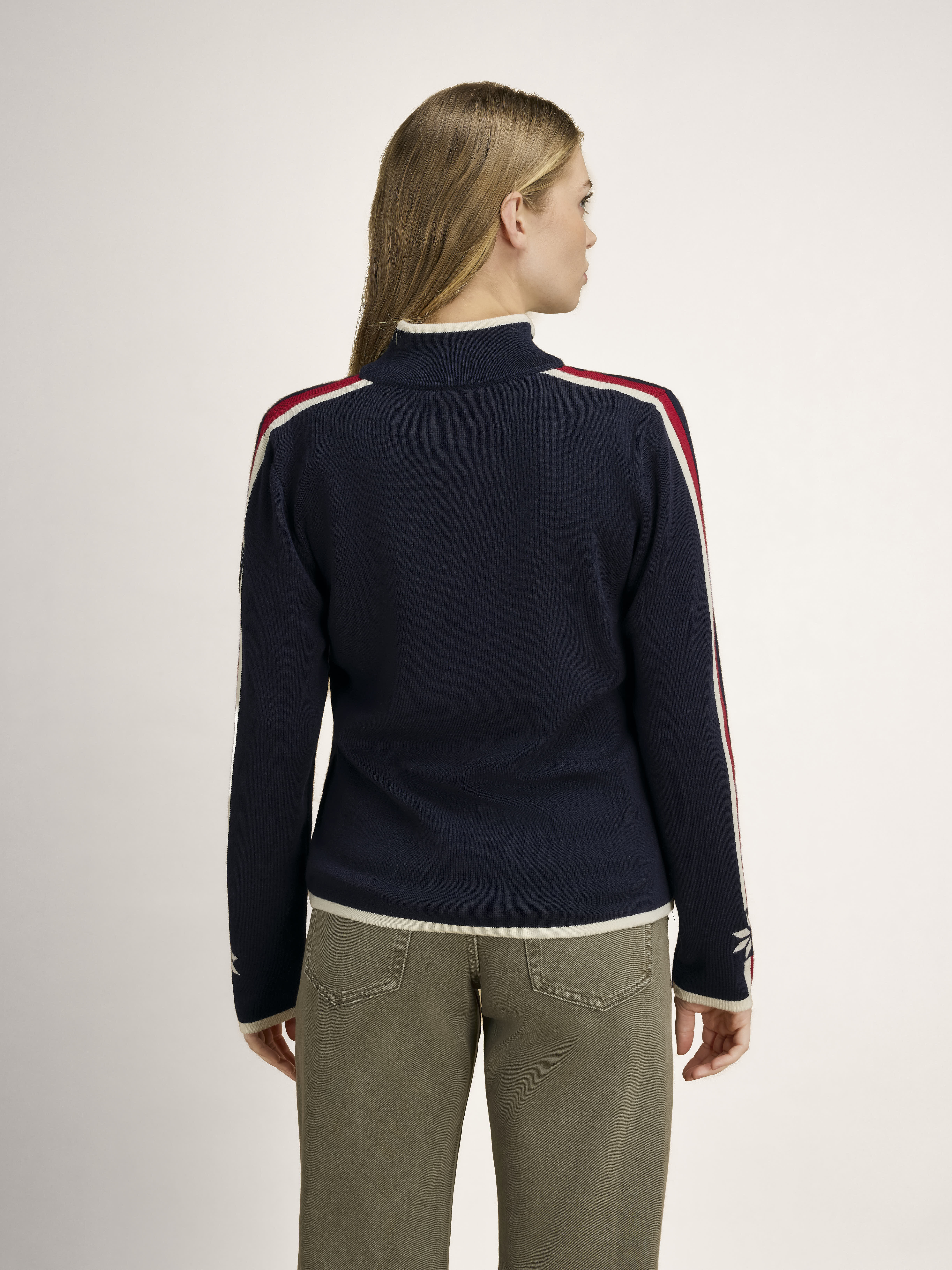 Nåle Women's Sweater - Merino Wool Navy Offwhite Red Rose